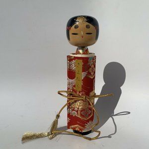 Wooden Geisha Girl With Scroll Handcrafted Japan